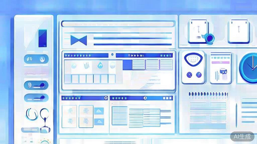Flat vector illustration of productivity tools for small businesses, dashboard style, soft blue gradient