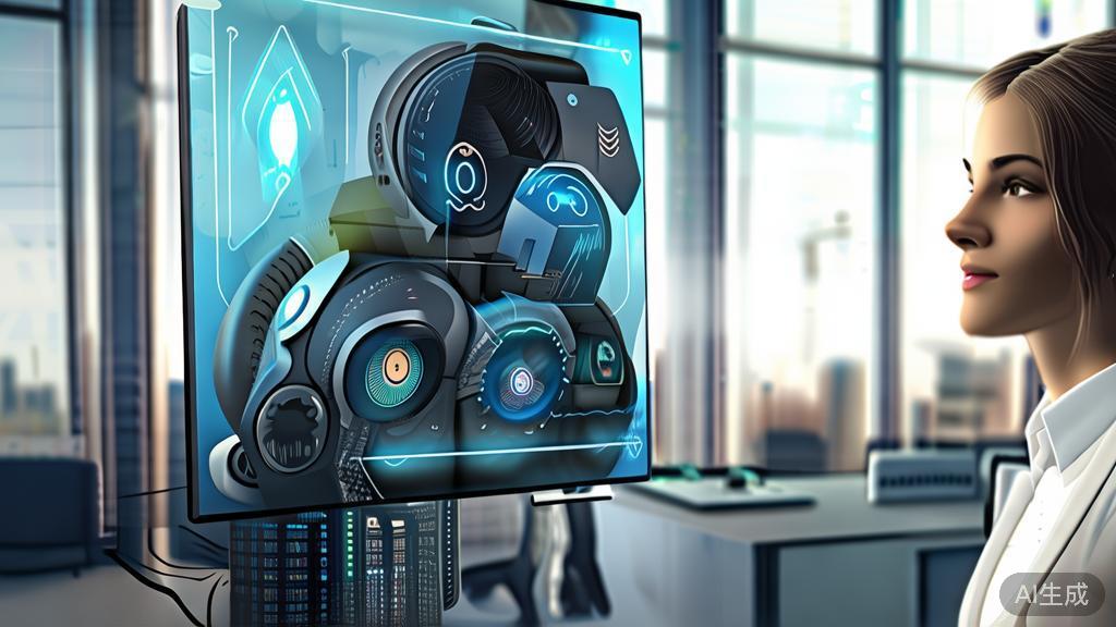 High-quality business illustration depicting AI chatbot interaction with a user