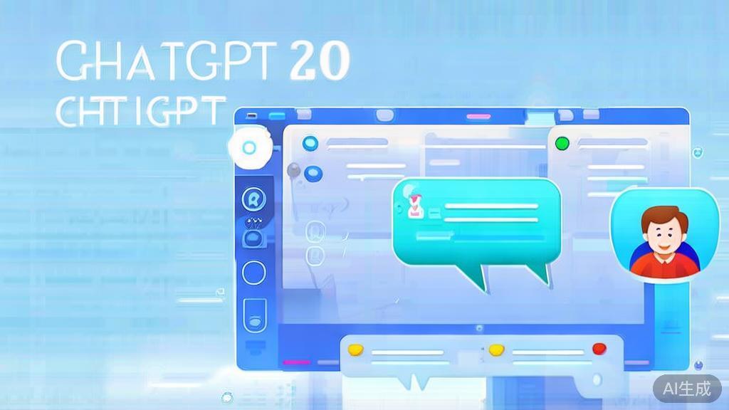 Flat vector illustration of a user interacting with ChatGpt2.0, dashboard style, soft blue gradient