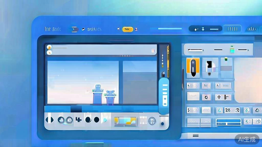 Flat vector illustration of intelligent photo editing, dashboard style, soft blue gradient