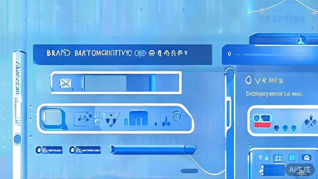 Flat vector illustration of brand personality recognition, dashboard style, soft blue gradient