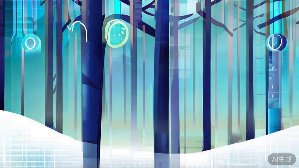 Flat vector illustration of a winter forest, dashboard style, soft blue gradient