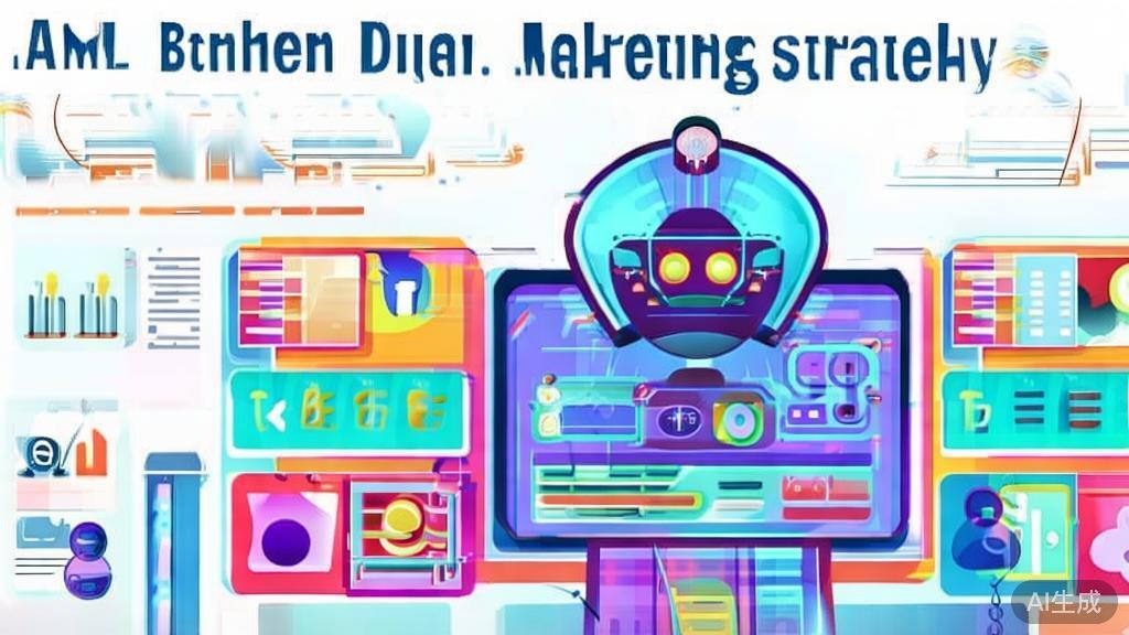 "Business illustration of digital marketing strategies, incorporating AI-generated images, high-quality flat design"