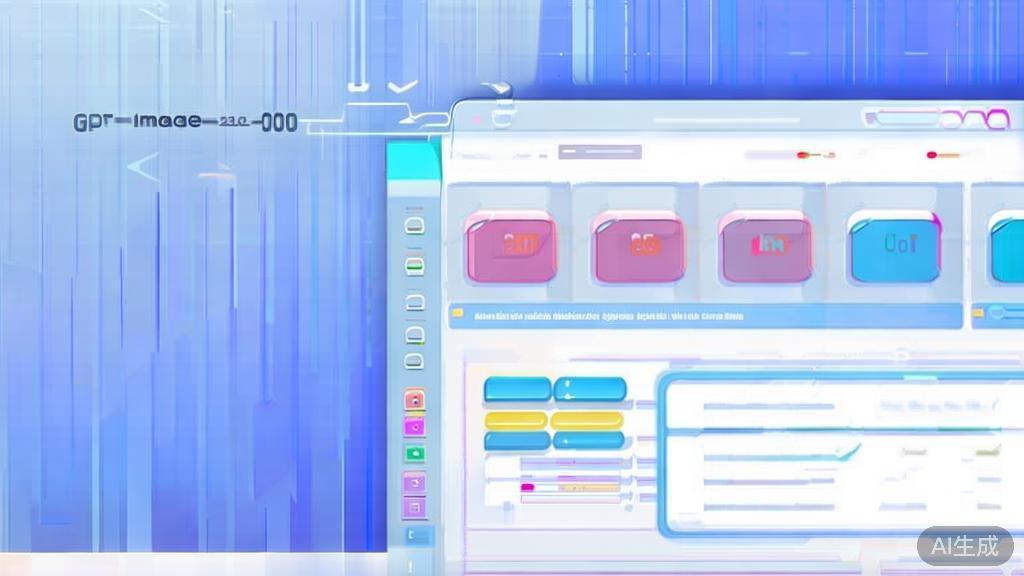 Flat vector illustration of gpt image 2.0 functionalities, dashboard style, soft blue gradient