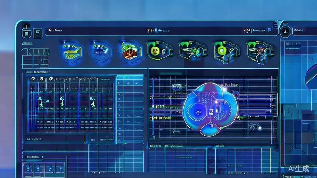 Flat vector illustration of AI analyzing art history, dashboard style, soft blue gradient