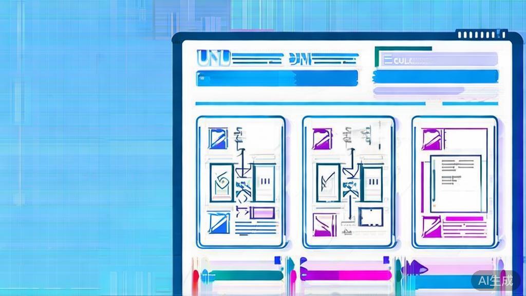 Flat vector illustration of UML diagrams in education, dashboard style, soft blue gradient