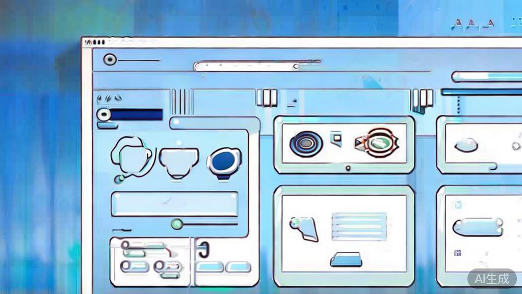 Flat vector illustration of image editing tools, dashboard style, soft blue gradient