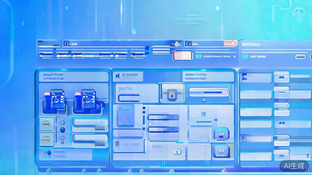 Flat vector illustration of image generation process, dashboard style, soft blue gradient