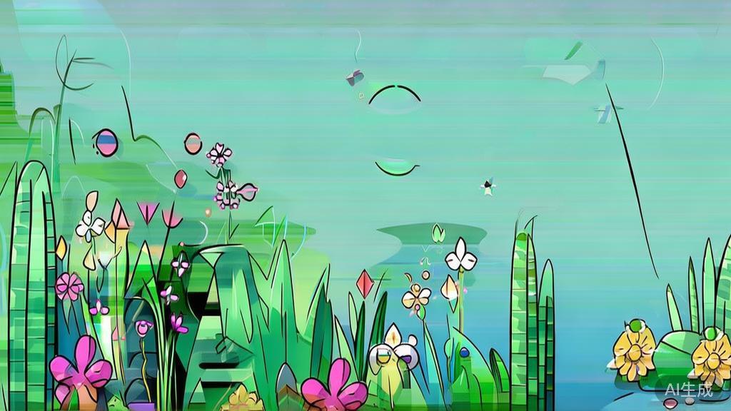 Flat vector illustration of a spring garden, dashboard style, soft blue gradient