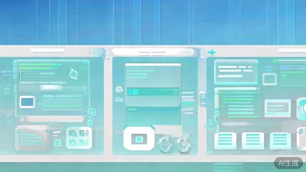Flat vector illustration of image generation process, dashboard style, soft blue gradient