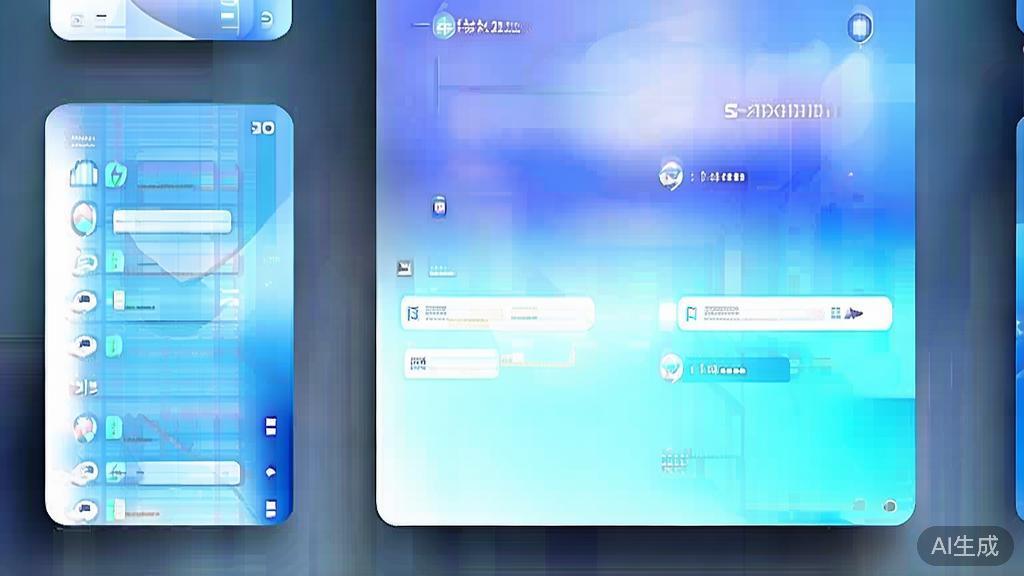 Flat vector illustration of advertising application of 千问Image 2.0, dashboard style, soft blue gradient