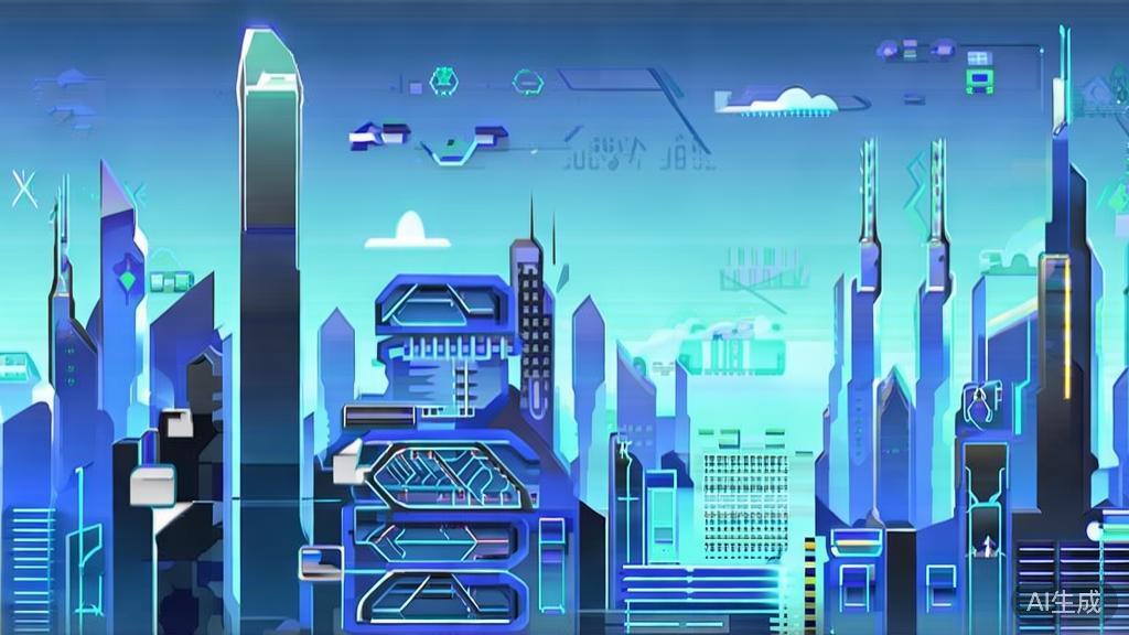 Flat vector illustration of a futuristic city, dashboard style, soft blue gradient