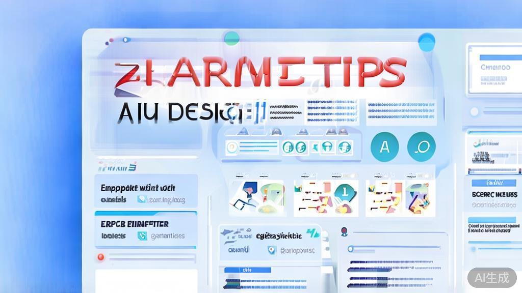 Flat vector illustration of creative tips for using AI in design, dashboard style, soft blue gradient
