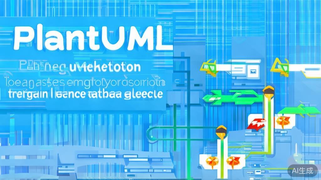"Flat vector illustration of collaboration and teamwork using PlantUML, highlighting its functional features in digital transformation, soft blue gradient"