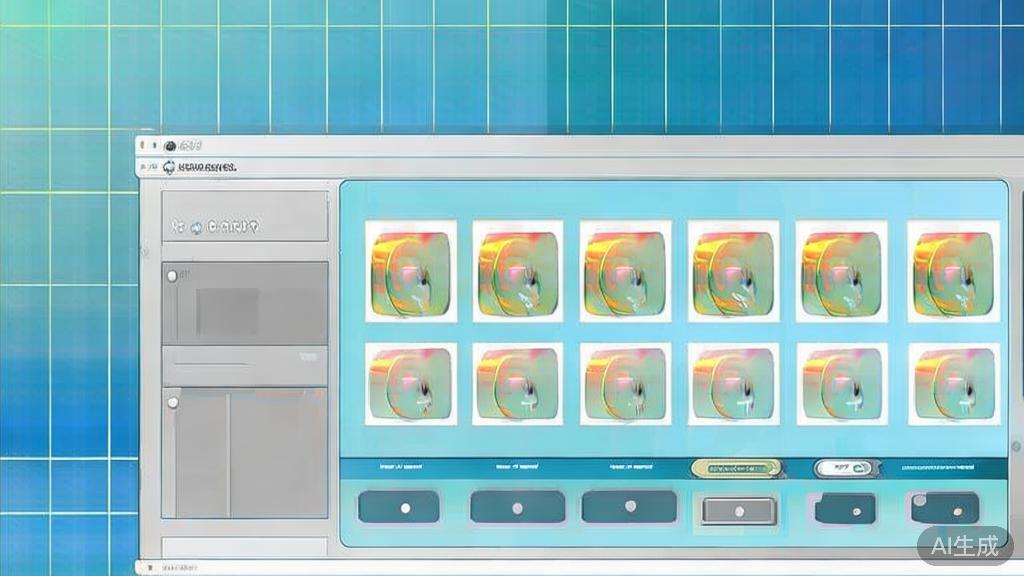 Flat vector illustration of batch processing images, dashboard style, soft blue gradient