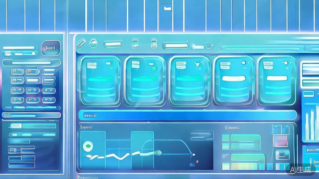 Flat vector illustration of AI image processing tool, dashboard style, soft blue gradient