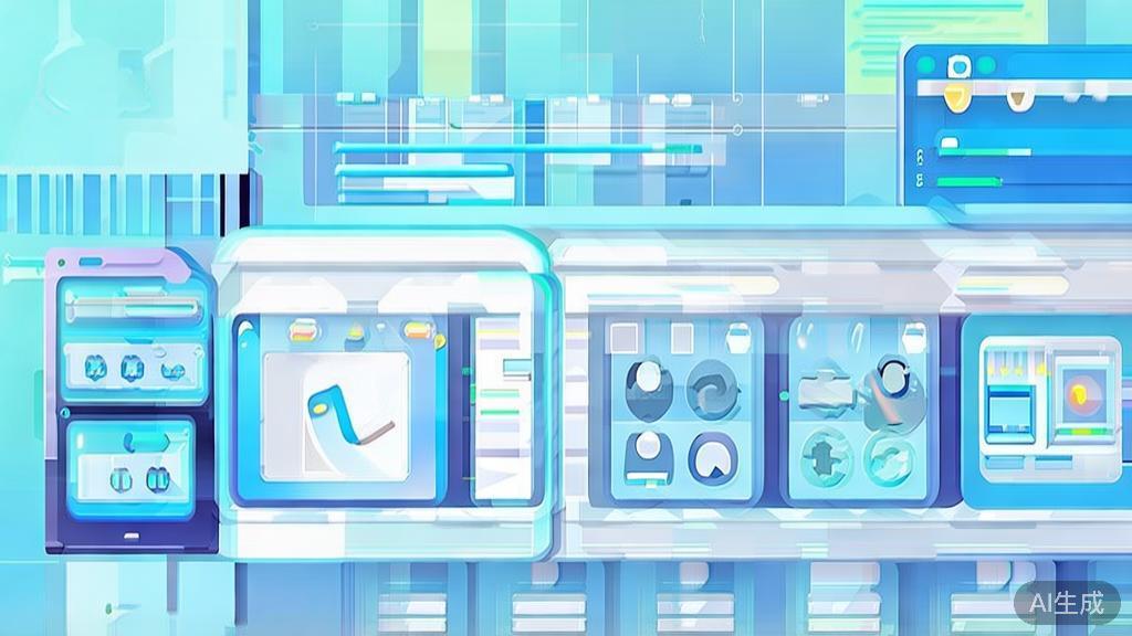 Flat vector illustration of automatic object recognition, dashboard style, soft blue gradient