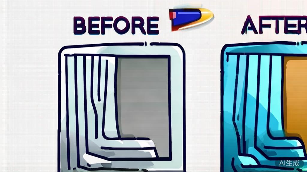 High-quality illustration showing before and after images edited by AI, minimal flat design