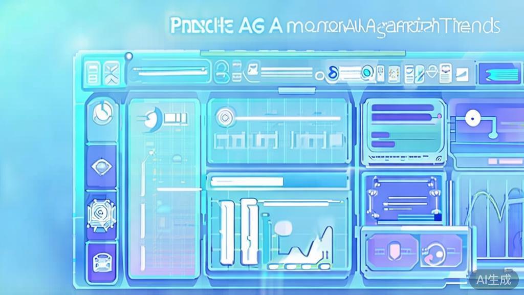 Flat vector illustration of future AI image generation trends, dashboard style, soft blue gradient