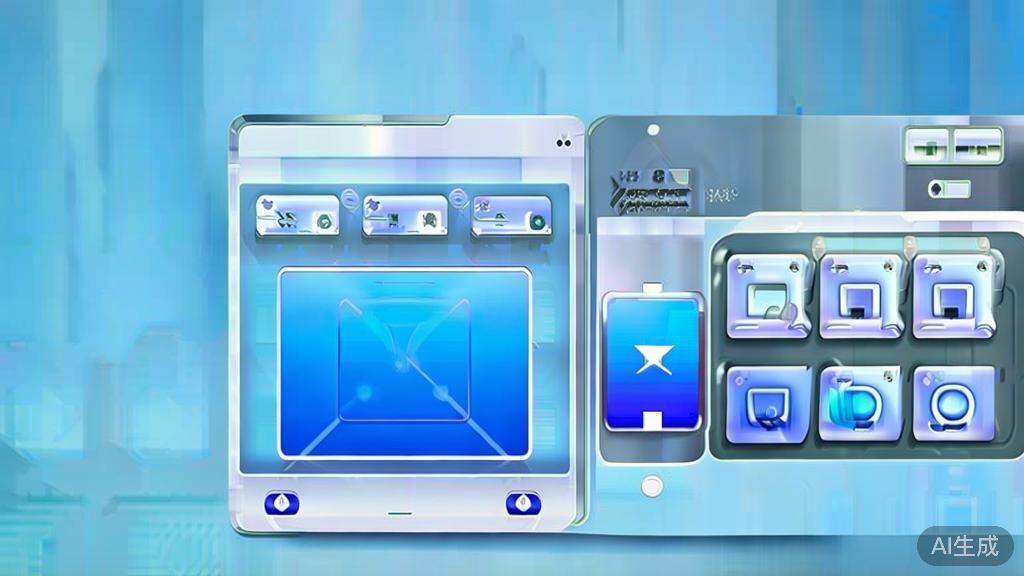 Flat vector illustration of AI photography tools, dashboard style, soft blue gradient