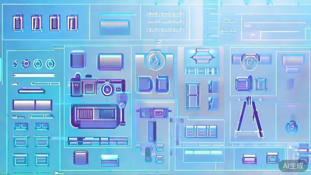 Flat vector illustration of photography tools, dashboard style, soft blue gradient