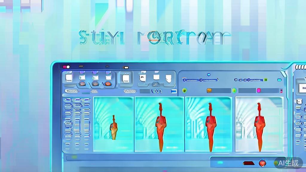 Flat vector illustration of style transfer technology, dashboard style, soft blue gradient