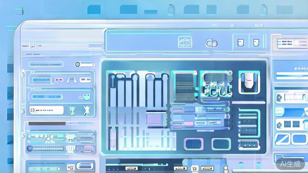 Flat vector illustration of AI image generation tools, dashboard style, soft blue gradient