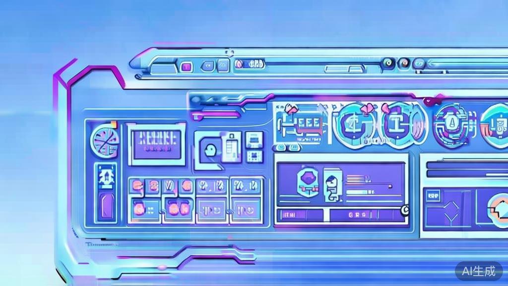 Flat vector illustration of future trends in AI image generation, dashboard style, soft blue gradient