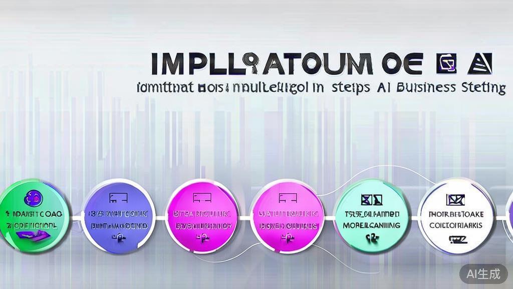 High-quality business illustration regarding AI implementation steps, minimal flat design