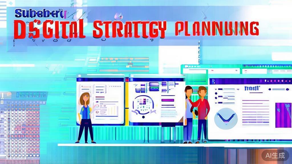 Flat vector illustration of a supportive team collaborating on digital strategies, dashboard style, soft blue gradient