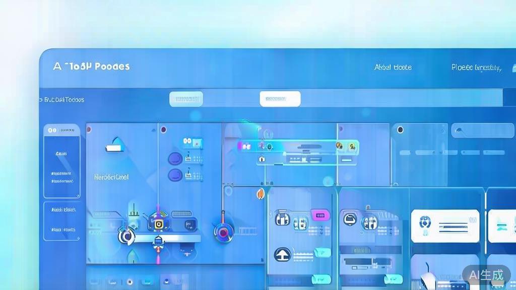 Flat vector illustration of AI tools selection process, dashboard style, soft blue gradient