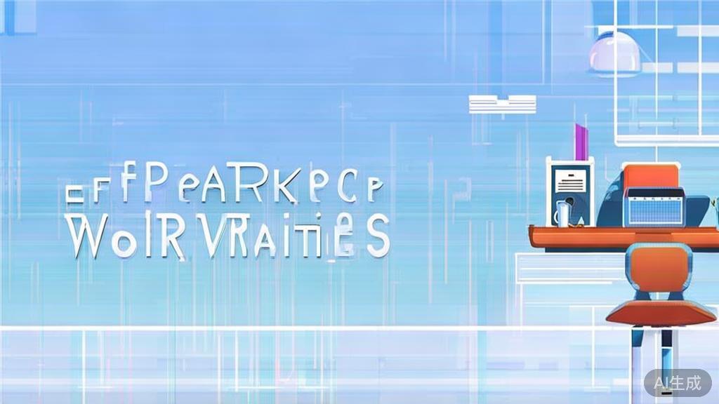 "Flat vector illustration of efficient work practices, business style, soft blue gradient"