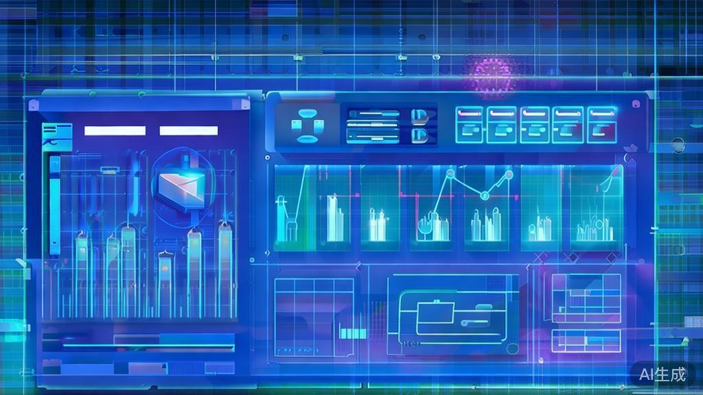 Flat vector illustration of market analysis with AI tools, dashboard style, soft blue gradient