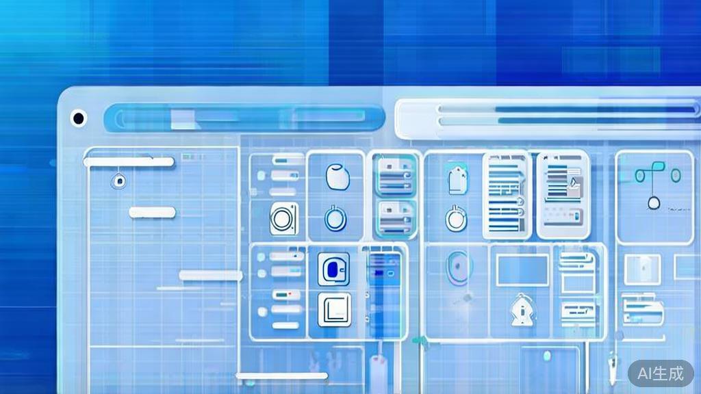 Flat vector illustration of content generation tools, dashboard style, soft blue gradient