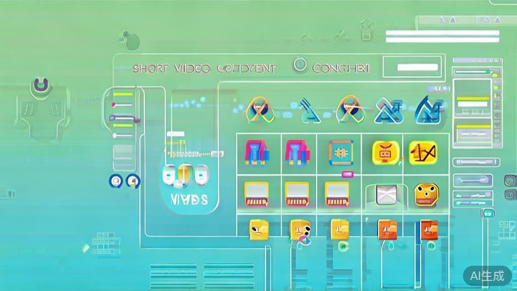"Flat vector illustration of short video content creation trends, dashboard style, soft blue gradient"