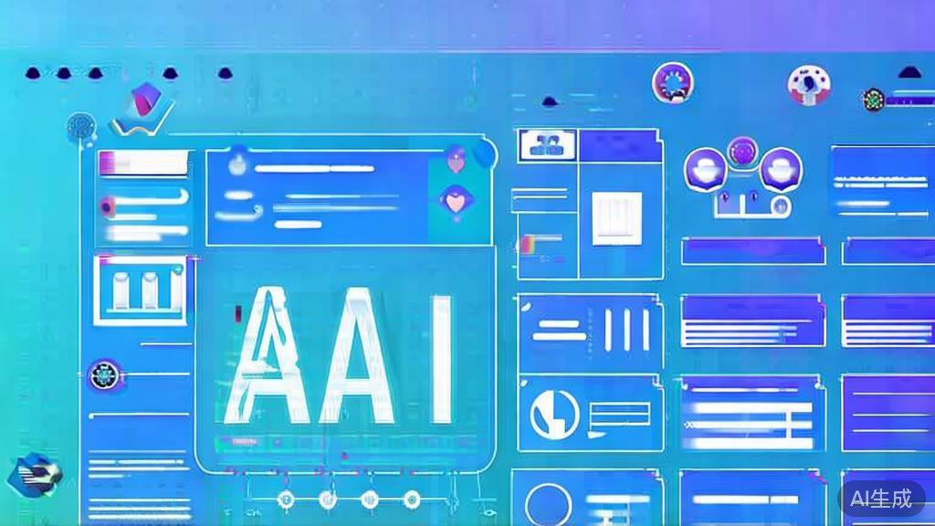 Flat vector illustration of AI technology application in business, dashboard style, soft blue gradient