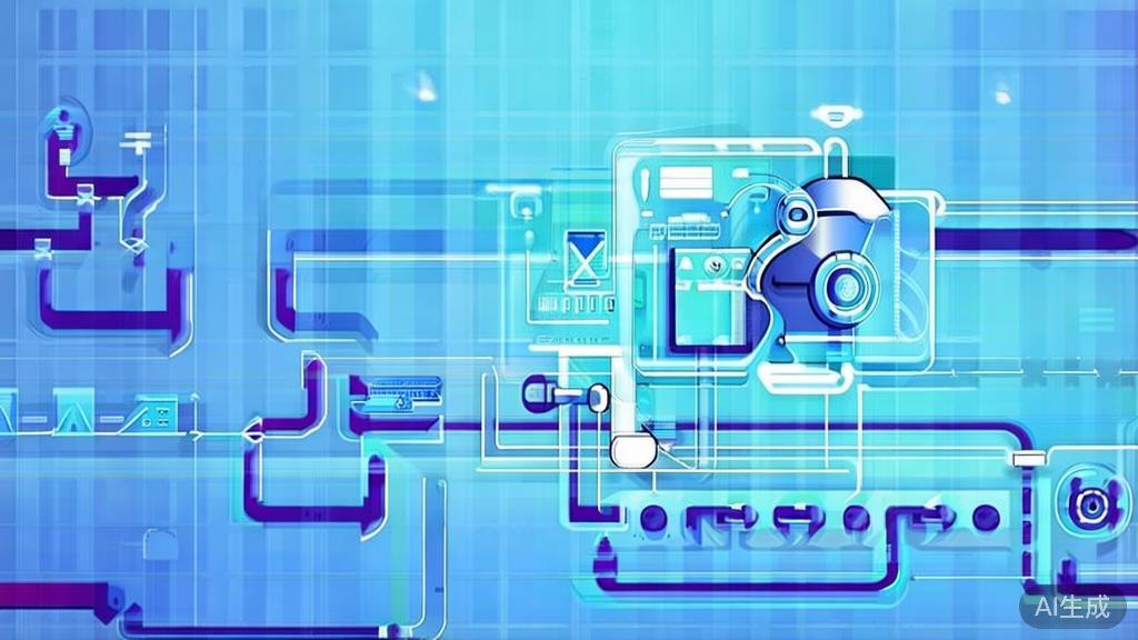 Flat vector illustration of AI-driven supply chain management, soft blue gradient