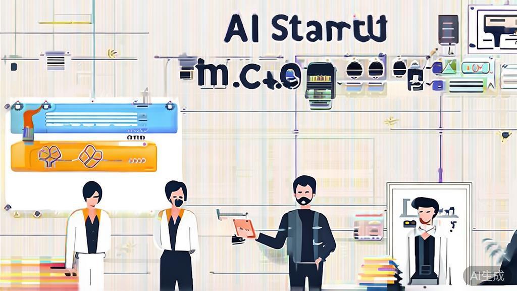 High-quality business illustration regarding team management in AI startups, minimal flat design