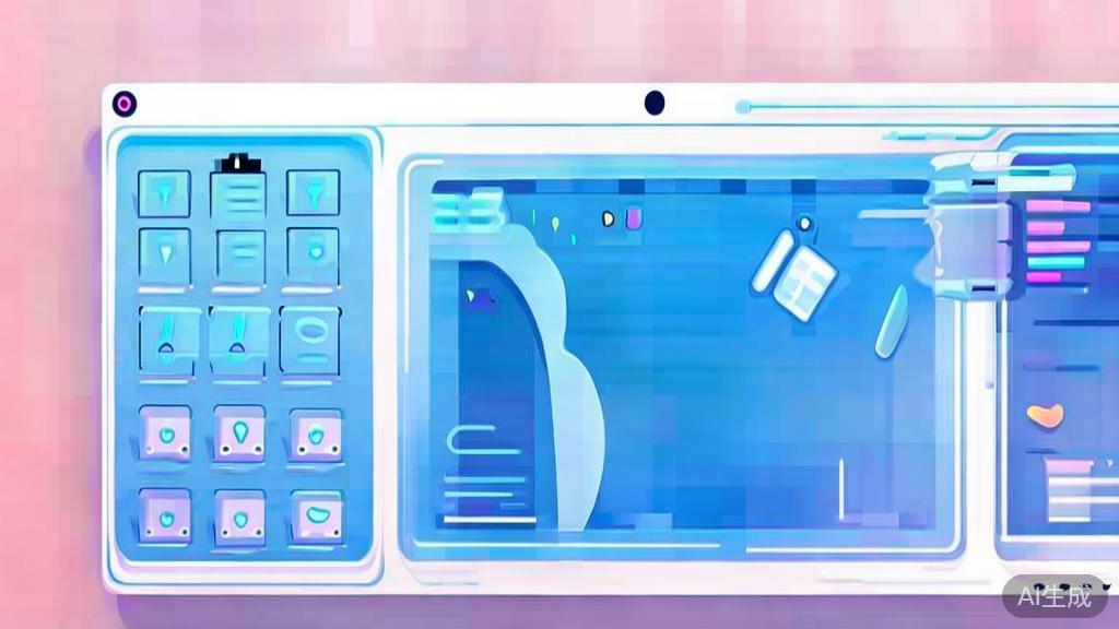 Flat vector illustration of character design tool interface, dashboard style, soft blue gradient