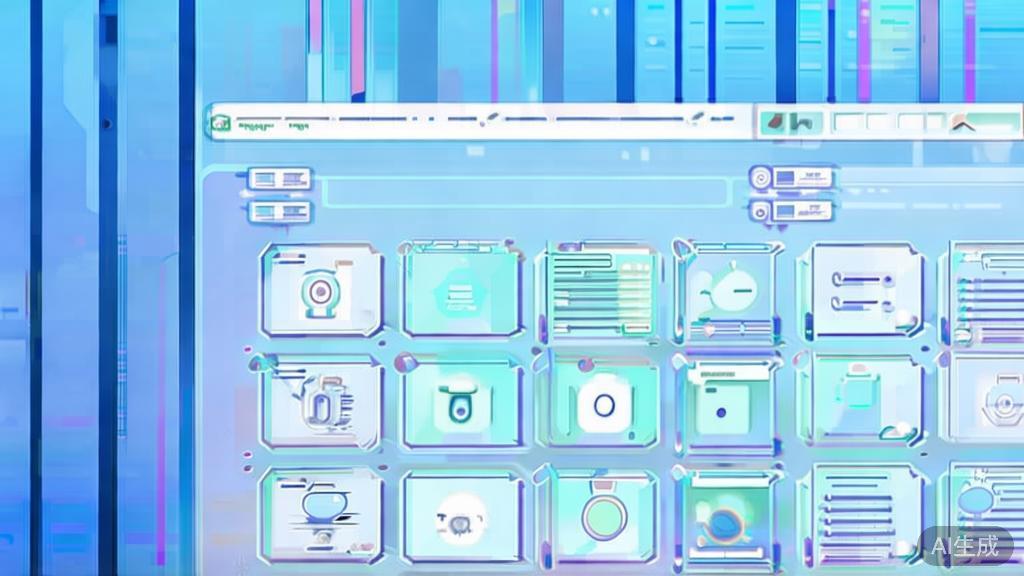 Flat vector illustration of AI tools for content creation, dashboard style, soft blue gradient