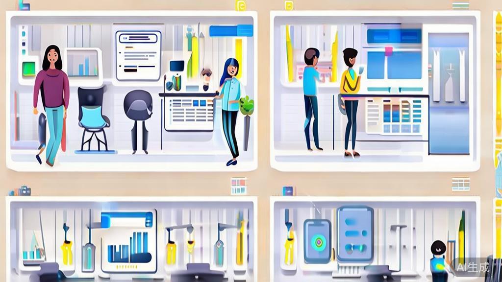 High-quality business illustration regarding AI applications in entrepreneurship, minimal flat design