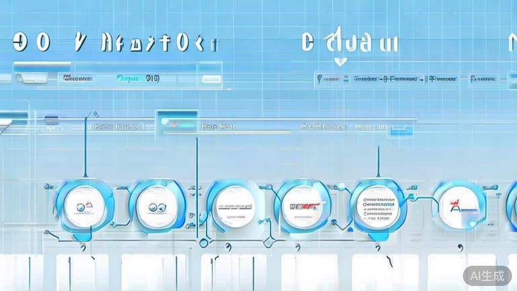Flat vector illustration of the steps to choose AI tools, dashboard style, soft blue gradient