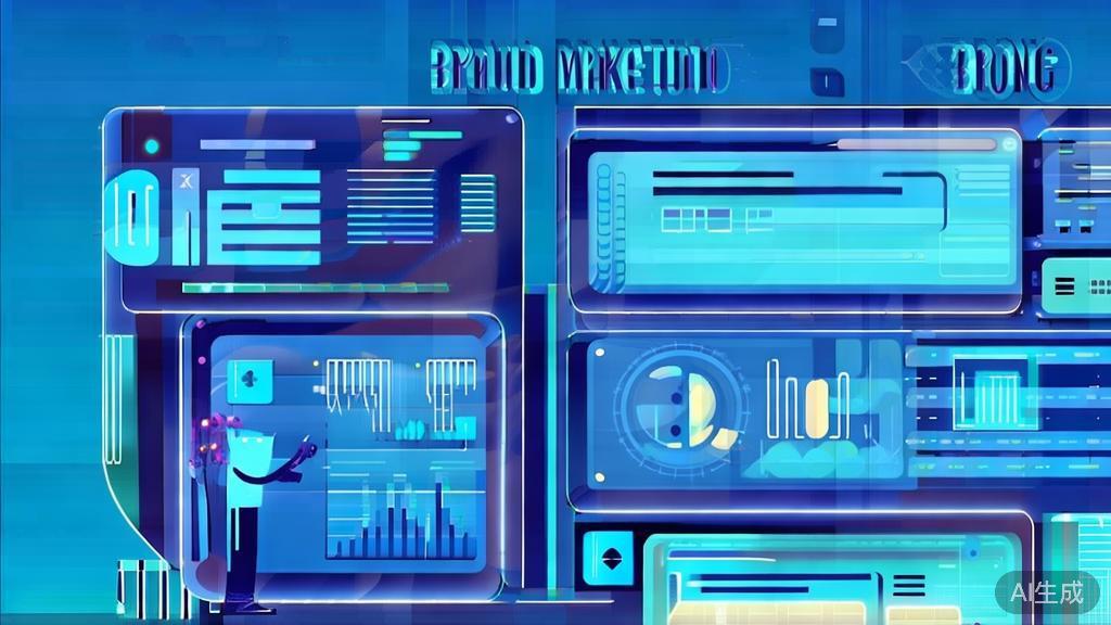 Flat vector illustration of brand marketing with AI short drama, dashboard style, soft blue gradient
