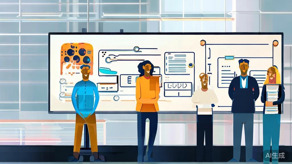 "High-quality business illustration of a startup team presenting their AI solution to investors, minimal flat design"