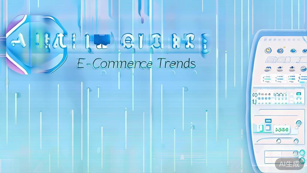 "Flat vector illustration of future trends in AI e-commerce, dashboard style, soft blue gradient"