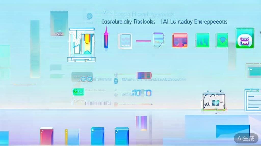 Flat vector illustration of easily accessible AI tools for entrepreneurs, soft blue gradient