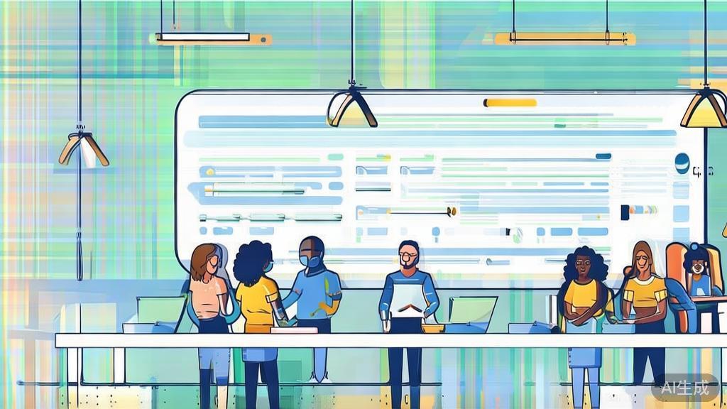High-quality business illustration regarding team collaboration in a design studio, minimal flat design