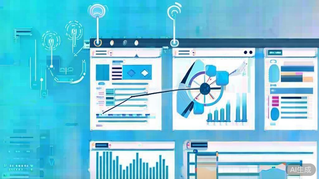 Flat vector illustration of business growth and transformation, dashboard style, soft blue gradient