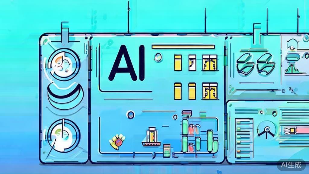 Flat vector illustration of cross-industry collaboration in AI, dashboard style, soft blue gradient