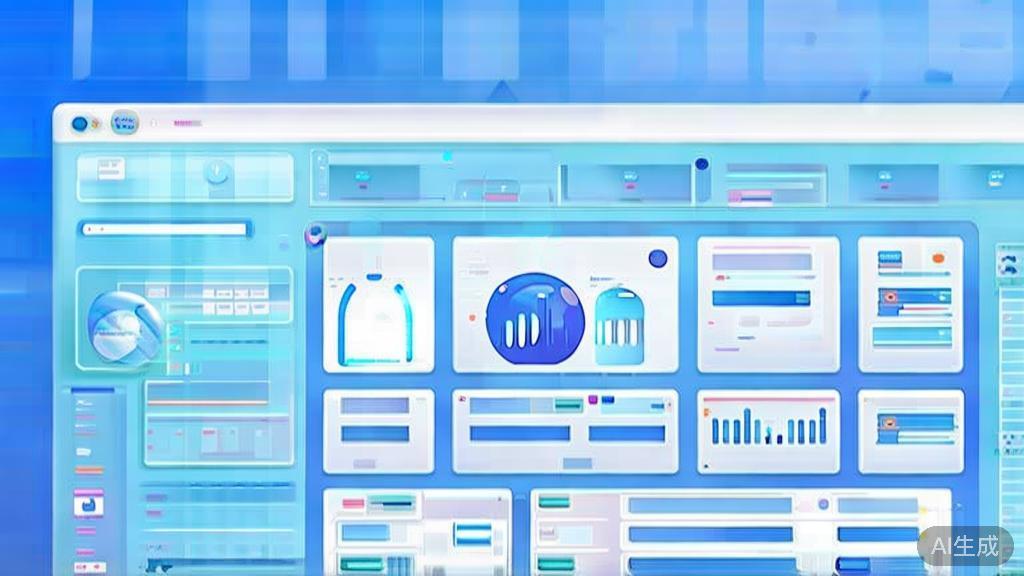 Flat vector illustration of e-commerce platform with AI integration, dashboard style, soft blue gradient